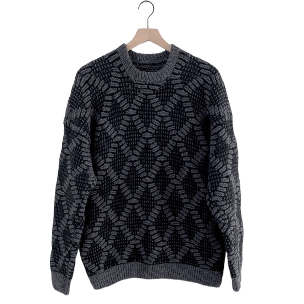 Y2K Black & Gray 3D Diamond Grandpa Sweater (Cabincore Fisherman Gorpcore Thick)
